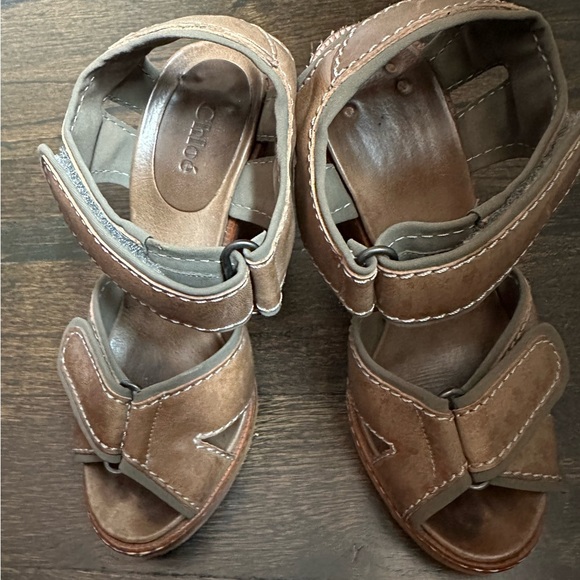 Chloe Taupe Leather Wood Heel Sandal 7 - Picture 4 of 8